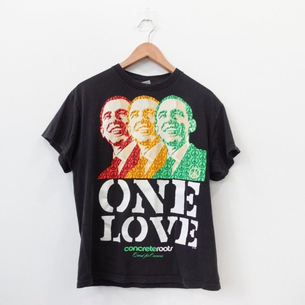 Delta Mens Medium Black Cotton Barack Obama T Shirt One Love Concrete‎ Roots Y2K